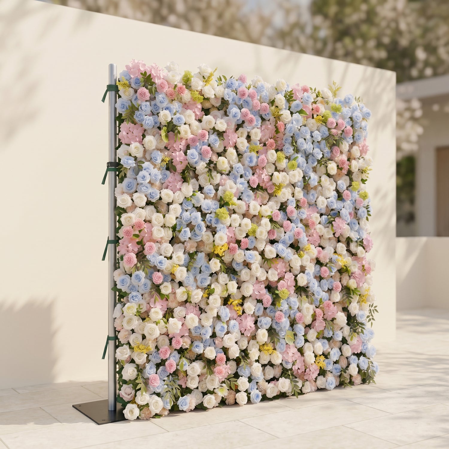 Calora:5D Dusty Blue, Blush Pink &amp; Ivory White Silk Rose Flower Wall Roll-Up Fabric Backdrop for Romantic Weddings &amp; Proposals