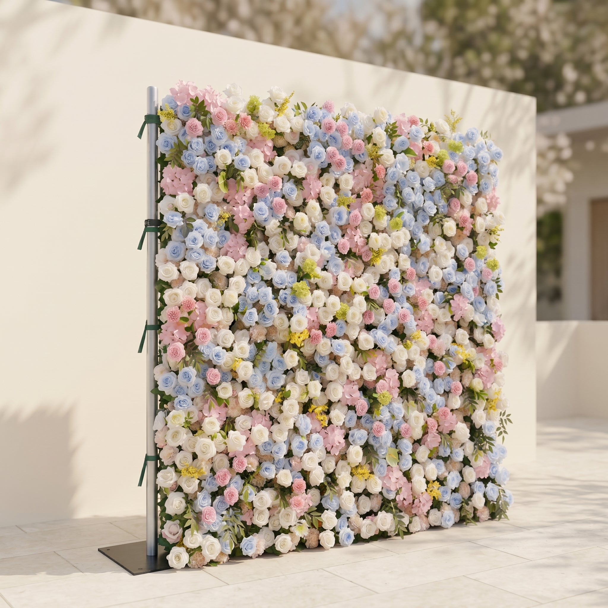 Calora:5D Dusty Blue, Blush Pink &amp; Ivory White Silk Rose Flower Wall Roll-Up Fabric Backdrop for Romantic Weddings &amp; Proposals