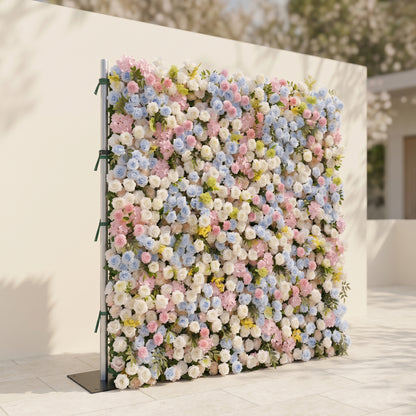 Calora:5D Dusty Blue, Blush Pink &amp; Ivory White Silk Rose Flower Wall Roll-Up Fabric Backdrop for Romantic Weddings &amp; Proposals