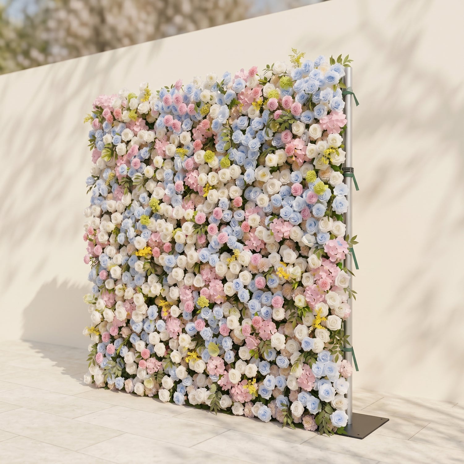 Calora:5D Dusty Blue, Blush Pink &amp; Ivory White Silk Rose Flower Wall Roll-Up Fabric Backdrop for Romantic Weddings &amp; Proposals