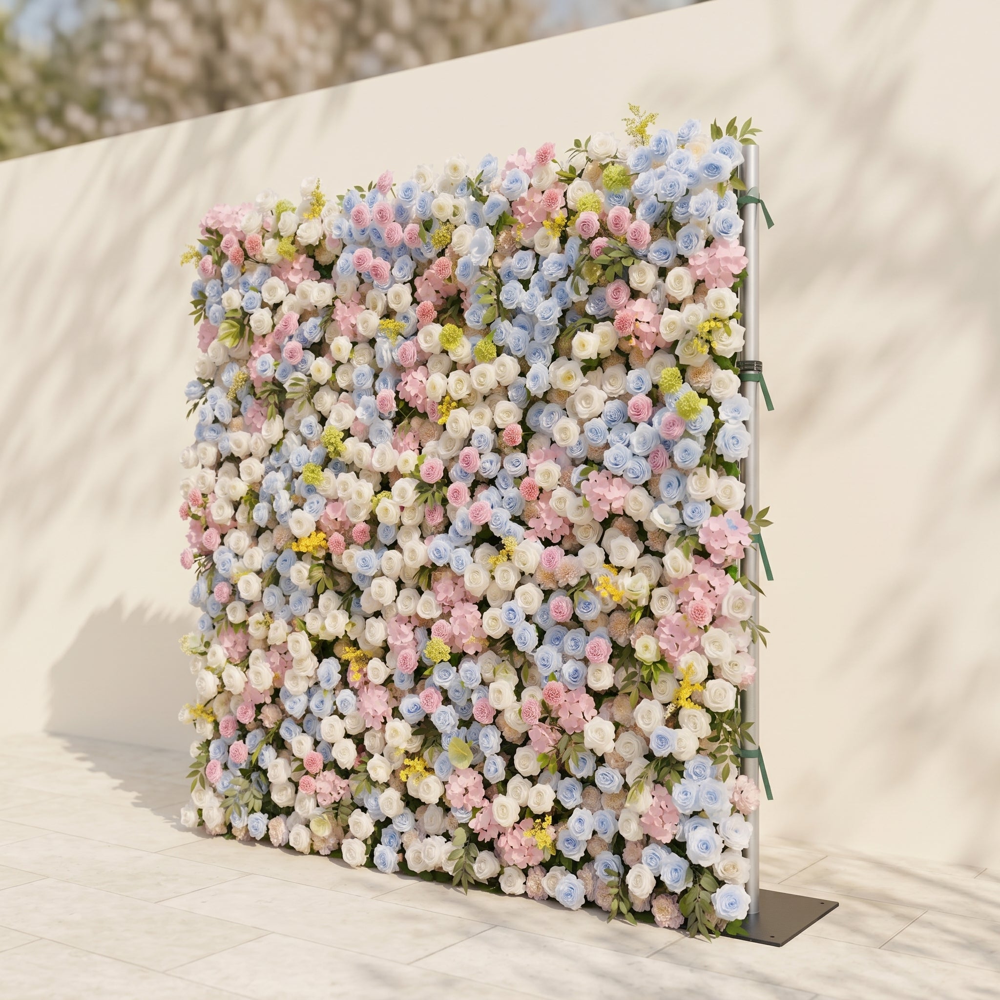 Calora:5D Dusty Blue, Blush Pink &amp; Ivory White Silk Rose Flower Wall Roll-Up Fabric Backdrop for Romantic Weddings &amp; Proposals