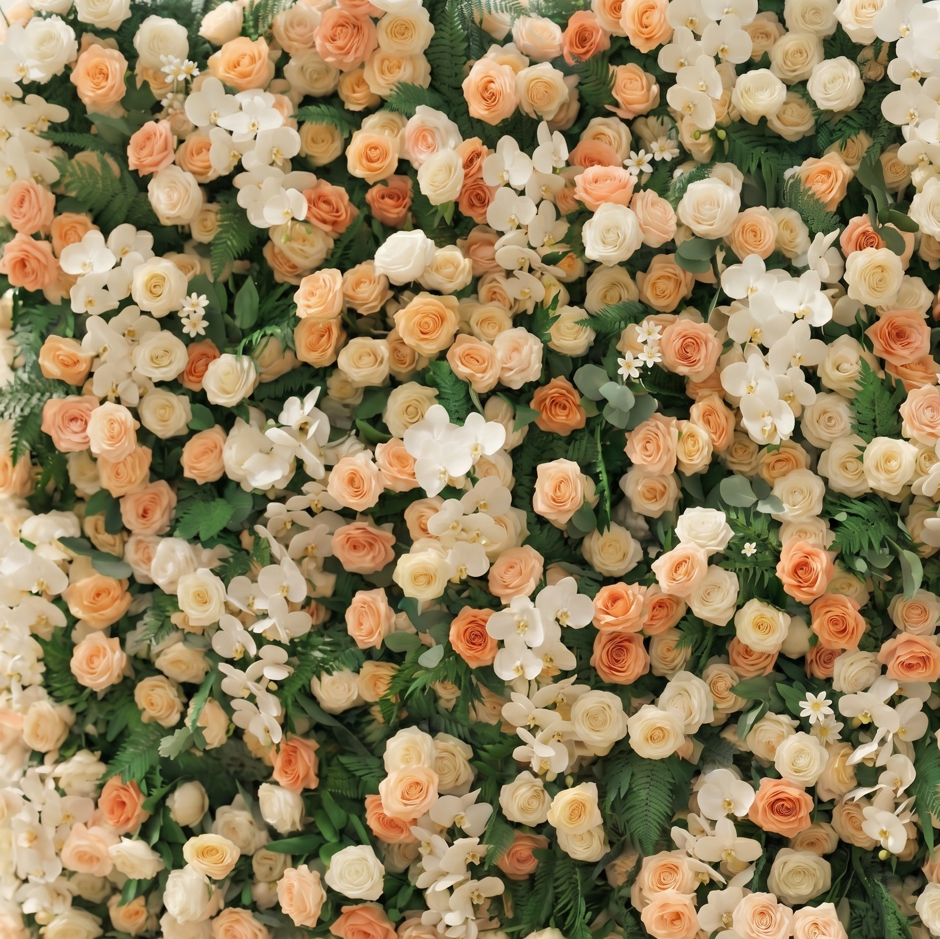 Calorae:Luxury 5D Peach &amp; Ivory Floral Wall with Greenery Roll-Up Backdrop for Rustic Garden Weddings
