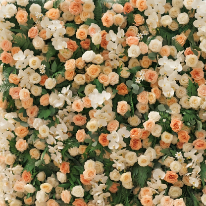 Calorae:Luxury 5D Peach &amp; Ivory Floral Wall with Greenery Roll-Up Backdrop for Rustic Garden Weddings