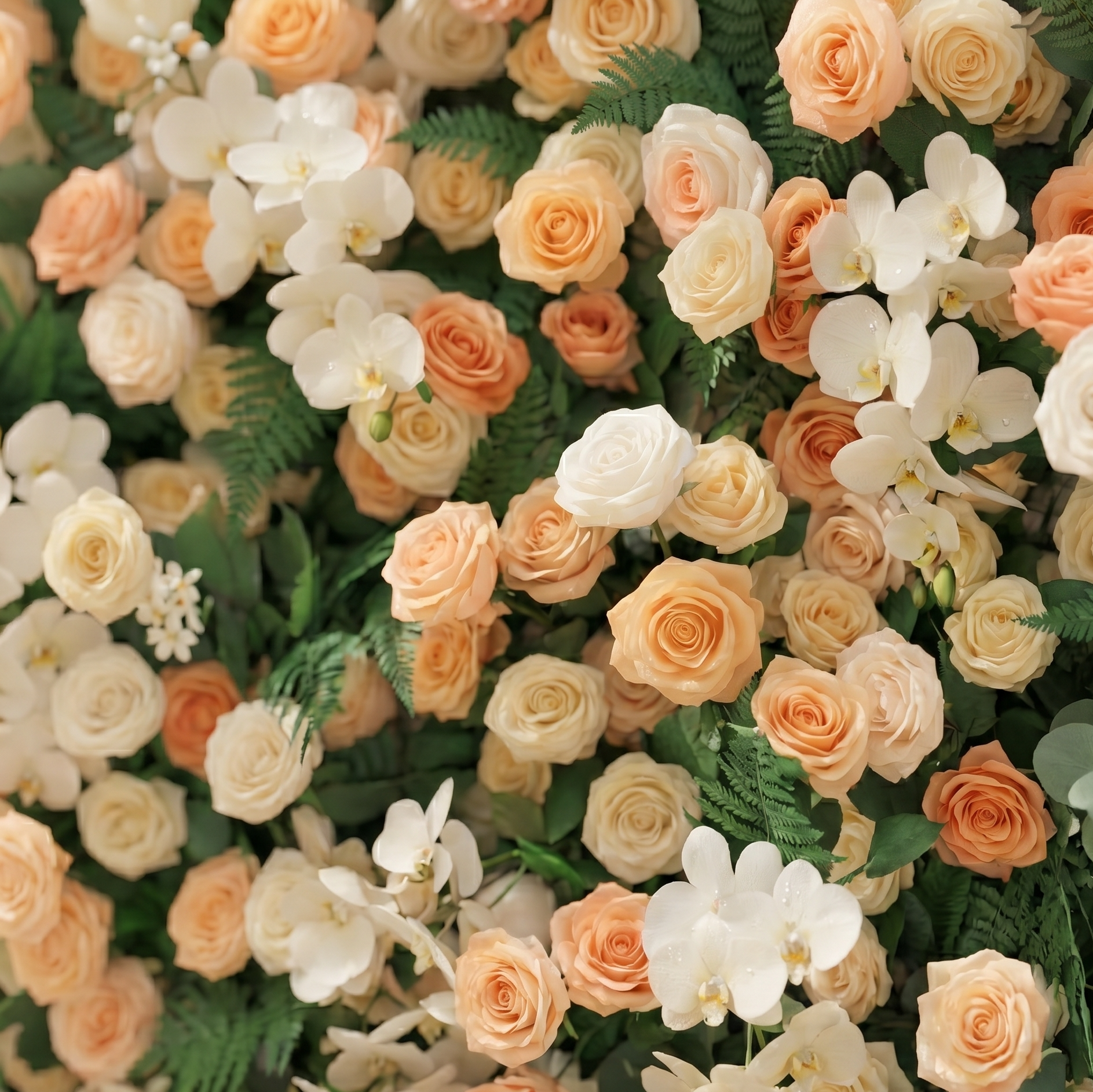 Calorae:Luxury 5D Peach &amp; Ivory Floral Wall with Greenery Roll-Up Backdrop for Rustic Garden Weddings