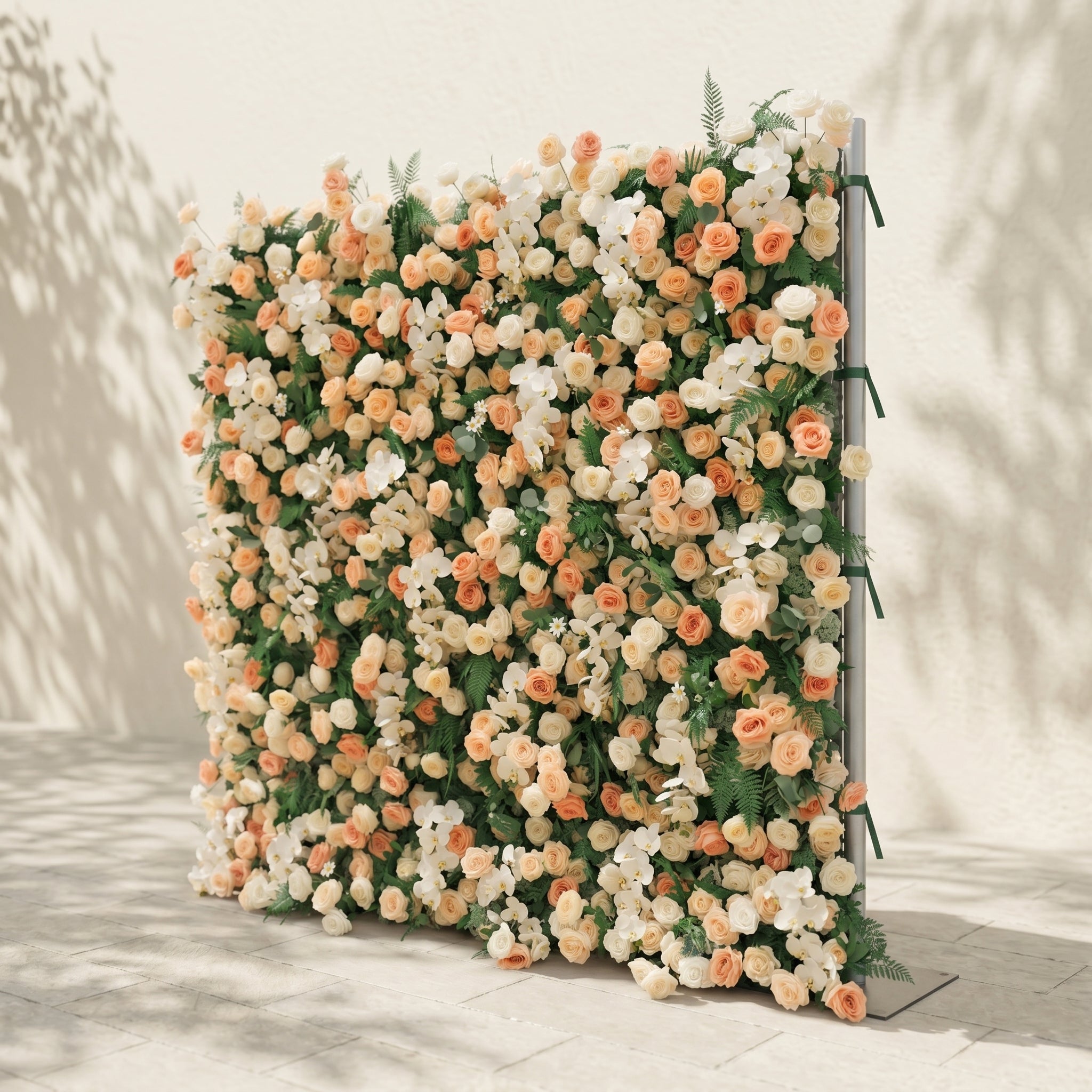 Calorae:Luxury 5D Peach &amp; Ivory Floral Wall with Greenery Roll-Up Backdrop for Rustic Garden Weddings