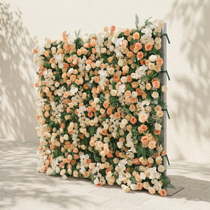 Calorae:Luxury 5D Peach &amp; Ivory Floral Wall with Greenery Roll-Up Backdrop for Rustic Garden Weddings