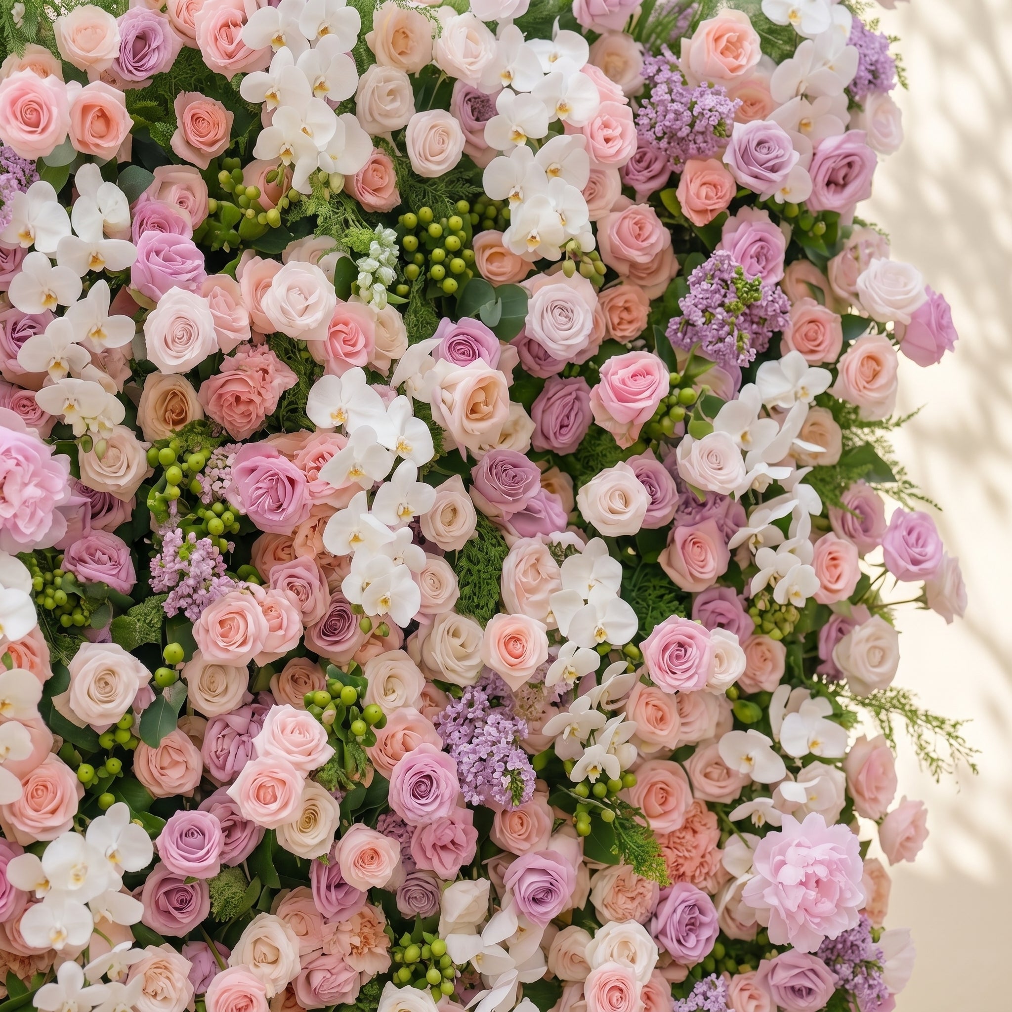 Calrielle:5D Mixed Blush Pink, Peach &amp; Ivory White Silk Rose Flower Wall Roll-Up Fabric Backdrop for Romantic Weddings &amp; Proposals