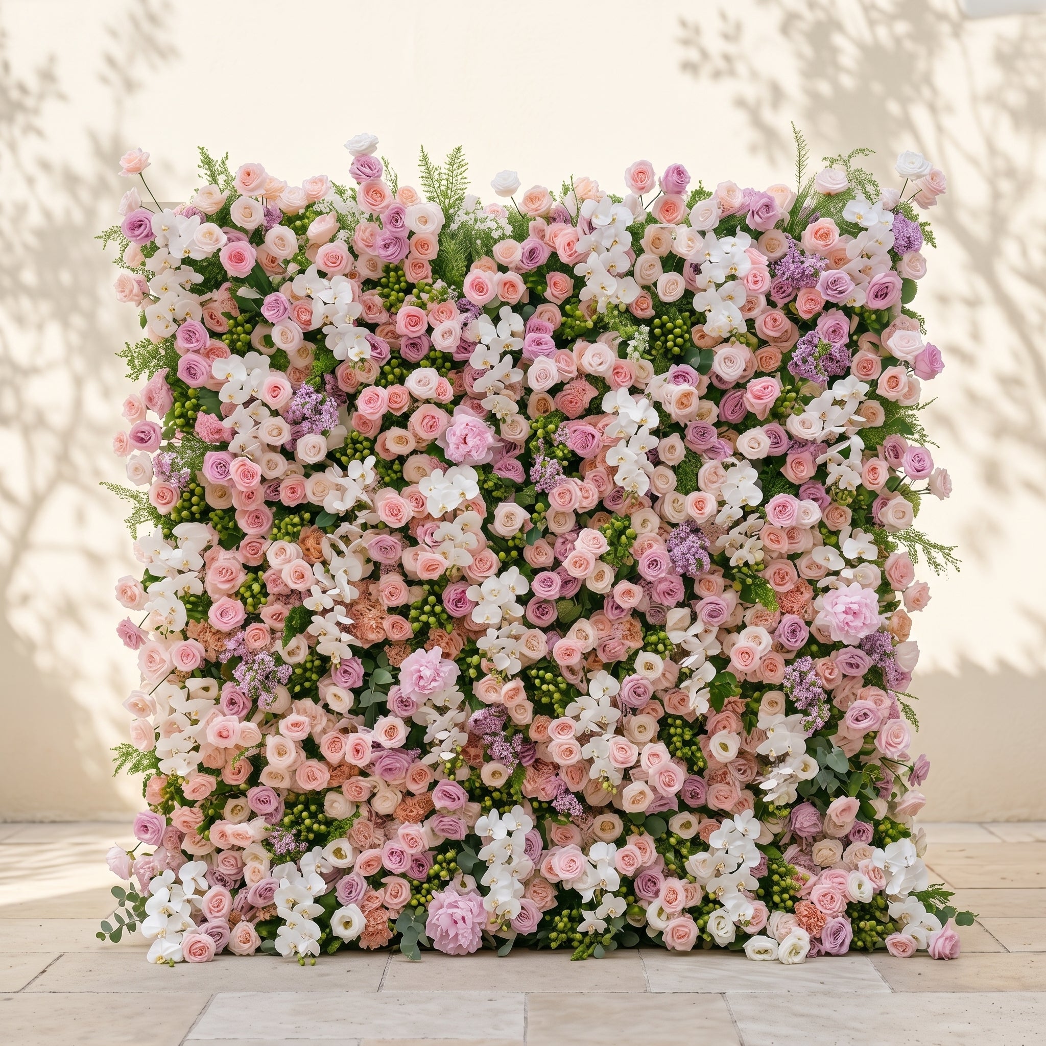 Calrielle:5D Mixed Blush Pink, Peach &amp; Ivory White Silk Rose Flower Wall Roll-Up Fabric Backdrop for Romantic Weddings &amp; Proposals