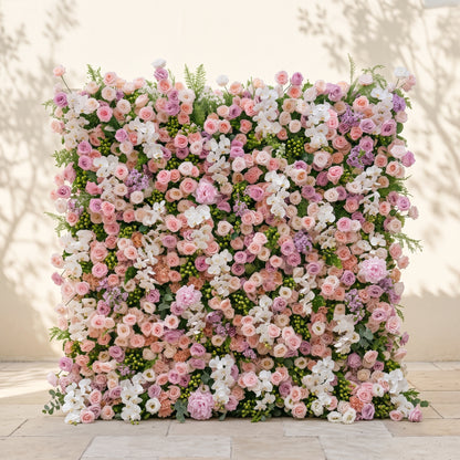Calrielle:5D Mixed Blush Pink, Peach &amp; Ivory White Silk Rose Flower Wall Roll-Up Fabric Backdrop for Romantic Weddings &amp; Proposals