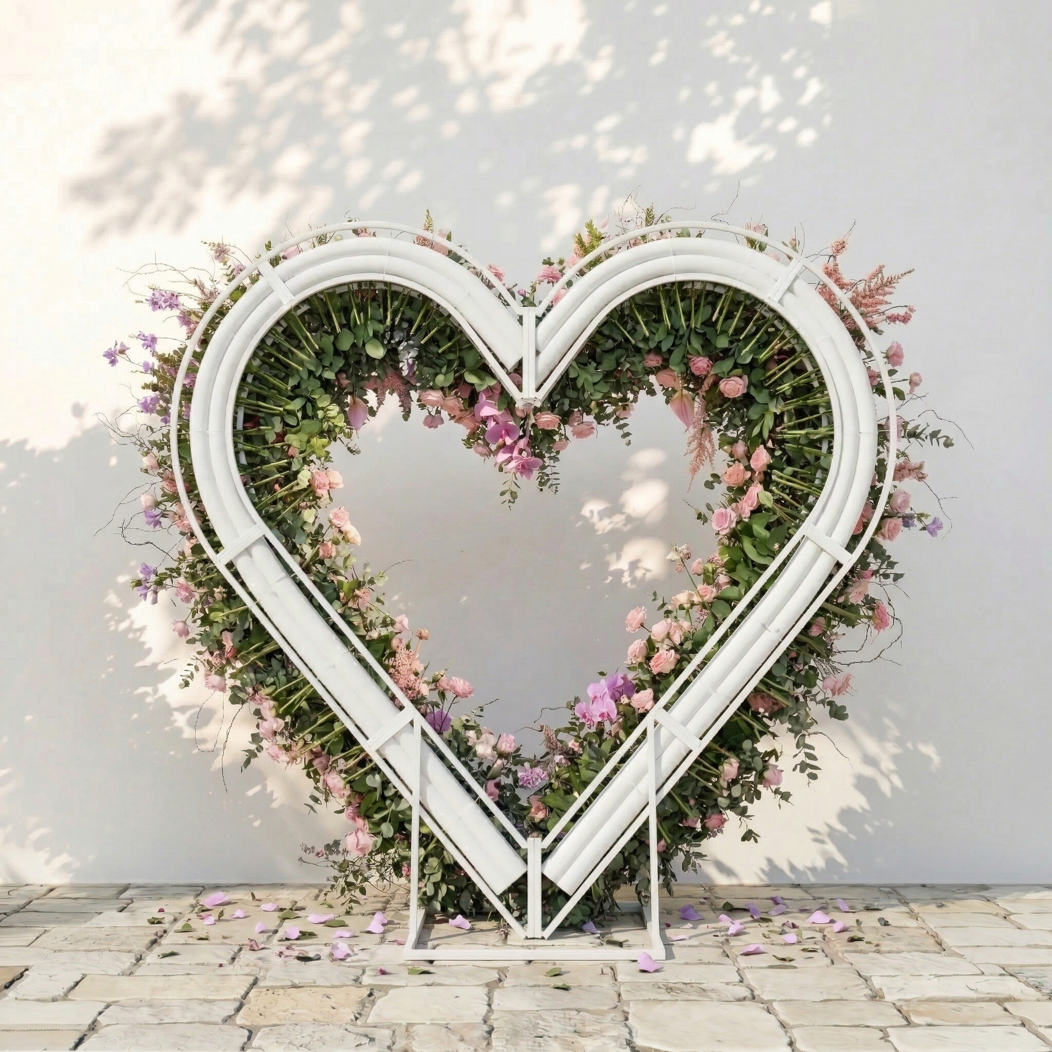 Calyra: Lush Pink &amp; Lavender Heart-Shaped Floral Arch for Elegant Garden Wedding &amp; Proposal Party