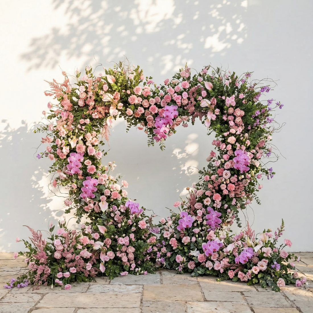 Calyra: Lush Pink &amp; Lavender Heart-Shaped Floral Arch for Elegant Garden Wedding &amp; Proposal Party