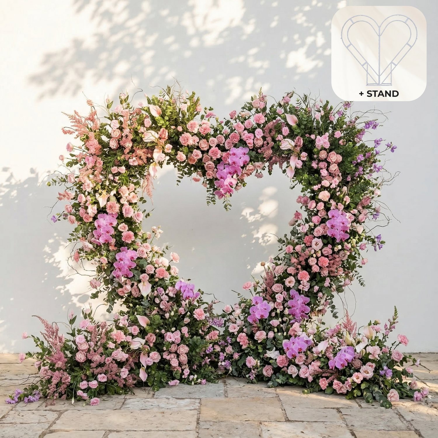 Calyra: Lush Pink &amp; Lavender Heart-Shaped Floral Arch for Elegant Garden Wedding &amp; Proposal Party