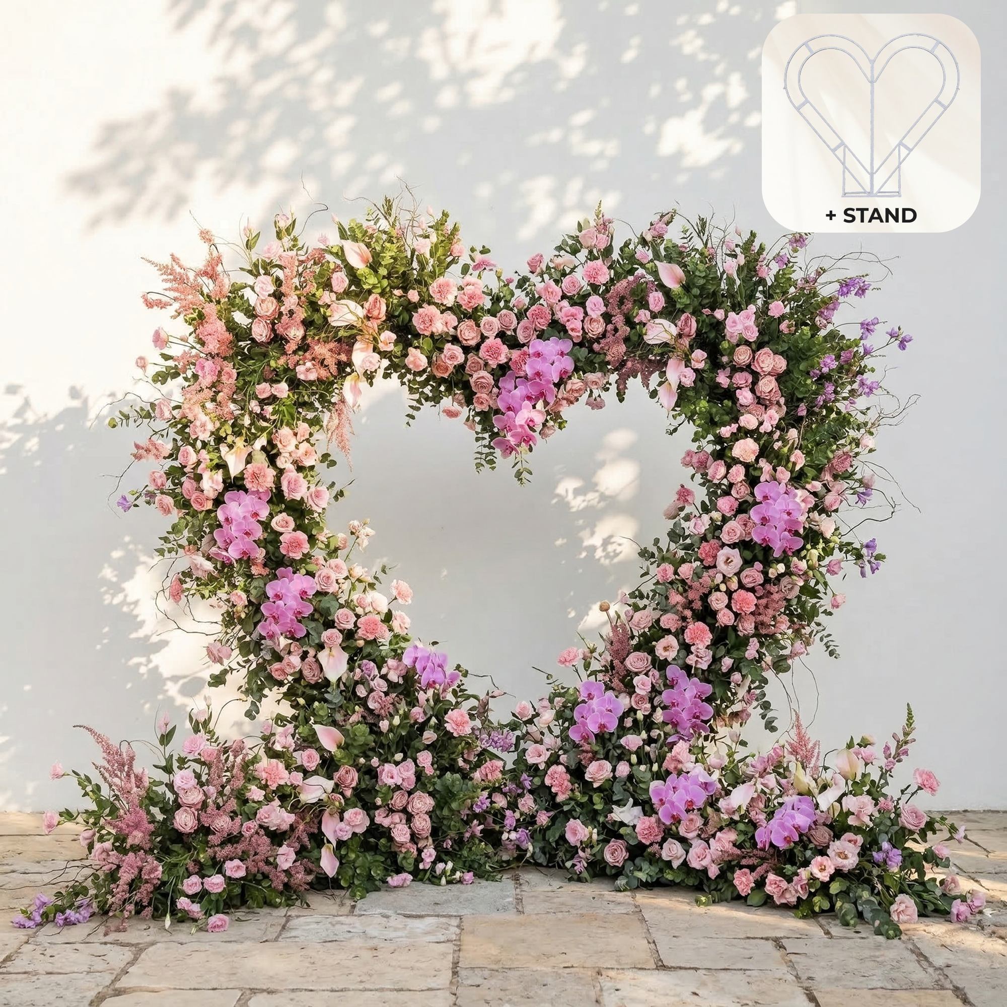 Calyra: Lush Pink &amp; Lavender Heart-Shaped Floral Arch for Elegant Garden Wedding &amp; Proposal Party