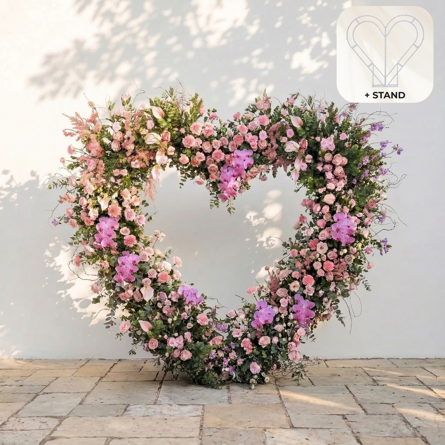 Calyra: Lush Pink &amp; Lavender Heart-Shaped Floral Arch for Elegant Garden Wedding &amp; Proposal Party