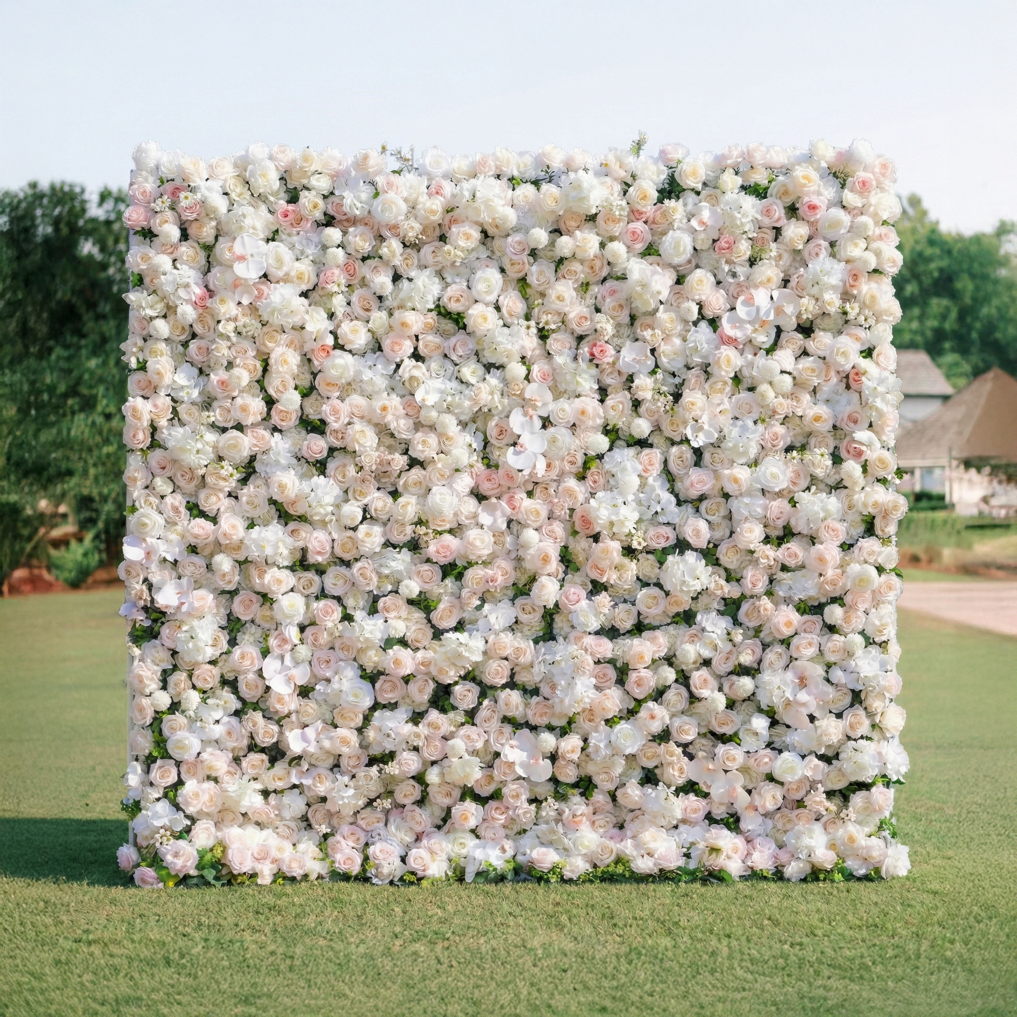 Casey: Premium 5D Soft Blush &amp; White Silk Floral Wall Roll-Up Fabric Backdrop for Dreamy Garden Ceremonies &amp; Elegant Wedding