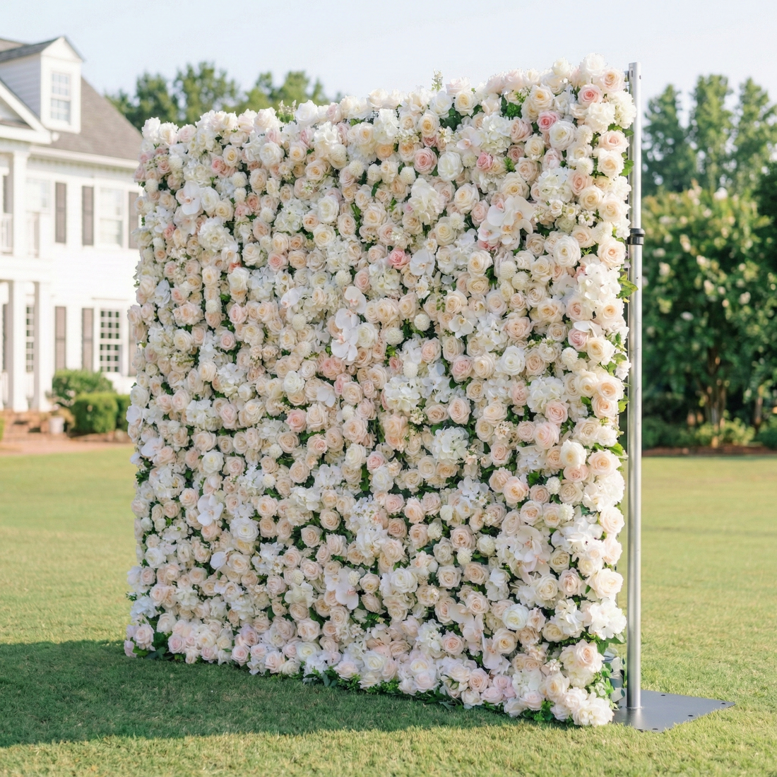 Casey: Premium 5D Soft Blush &amp; White Silk Floral Wall Roll-Up Fabric Backdrop for Dreamy Garden Ceremonies &amp; Elegant Wedding