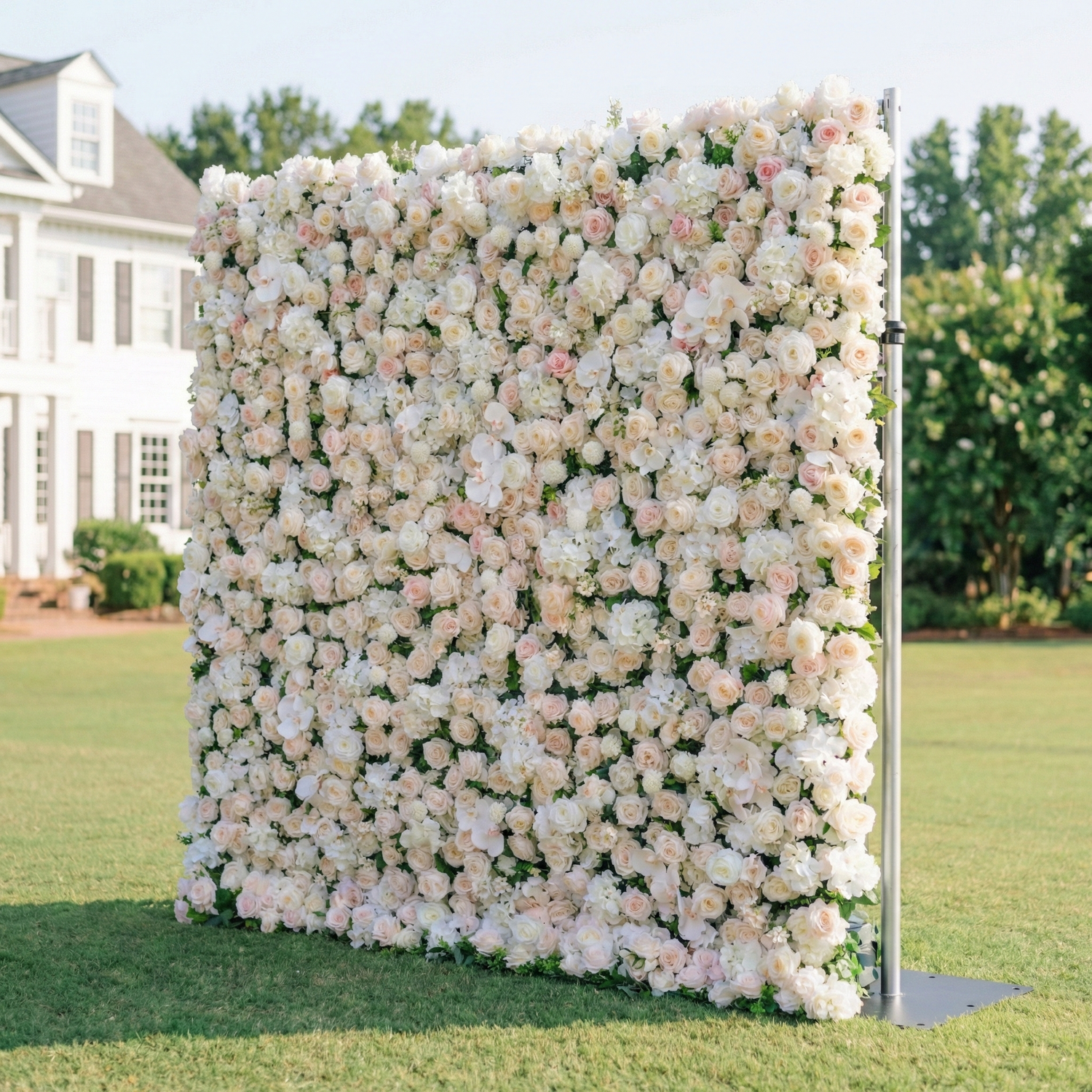 Casey: Premium 5D Soft Blush &amp; White Silk Floral Wall Roll-Up Fabric Backdrop for Dreamy Garden Ceremonies &amp; Elegant Wedding