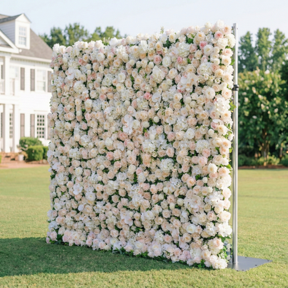 Casey: Premium 5D Soft Blush &amp; White Silk Floral Wall Roll-Up Fabric Backdrop for Dreamy Garden Ceremonies &amp; Elegant Wedding