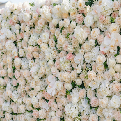 Casey: Premium 5D Soft Blush &amp; White Silk Floral Wall Roll-Up Fabric Backdrop for Dreamy Garden Ceremonies &amp; Elegant Wedding