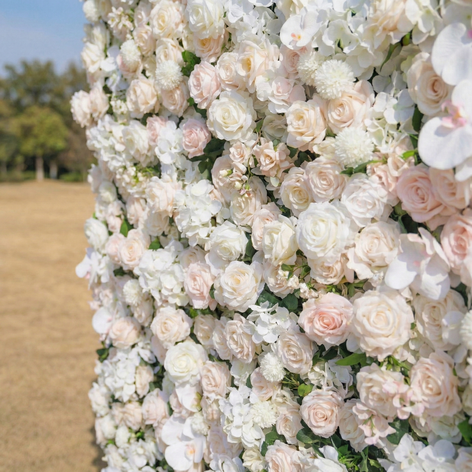 Casey: Premium 5D Soft Blush &amp; White Silk Floral Wall Roll-Up Fabric Backdrop for Dreamy Garden Ceremonies &amp; Elegant Wedding