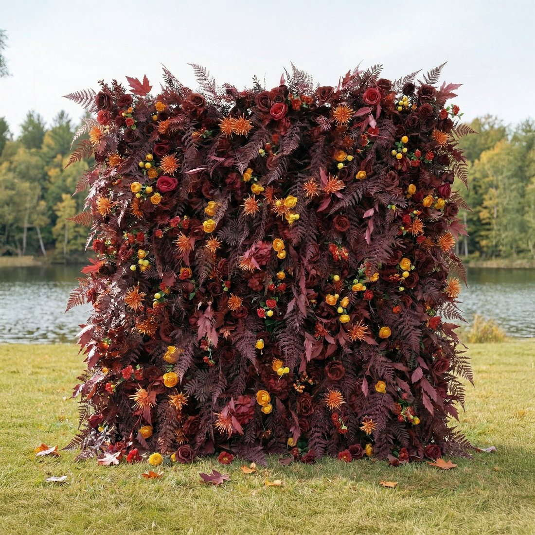 Caterina: 5D Burgundy &amp; Burnt Orange Silk Floral Wall Roll-Up Fabric Backdrop for Vintage Weddings &amp; Events