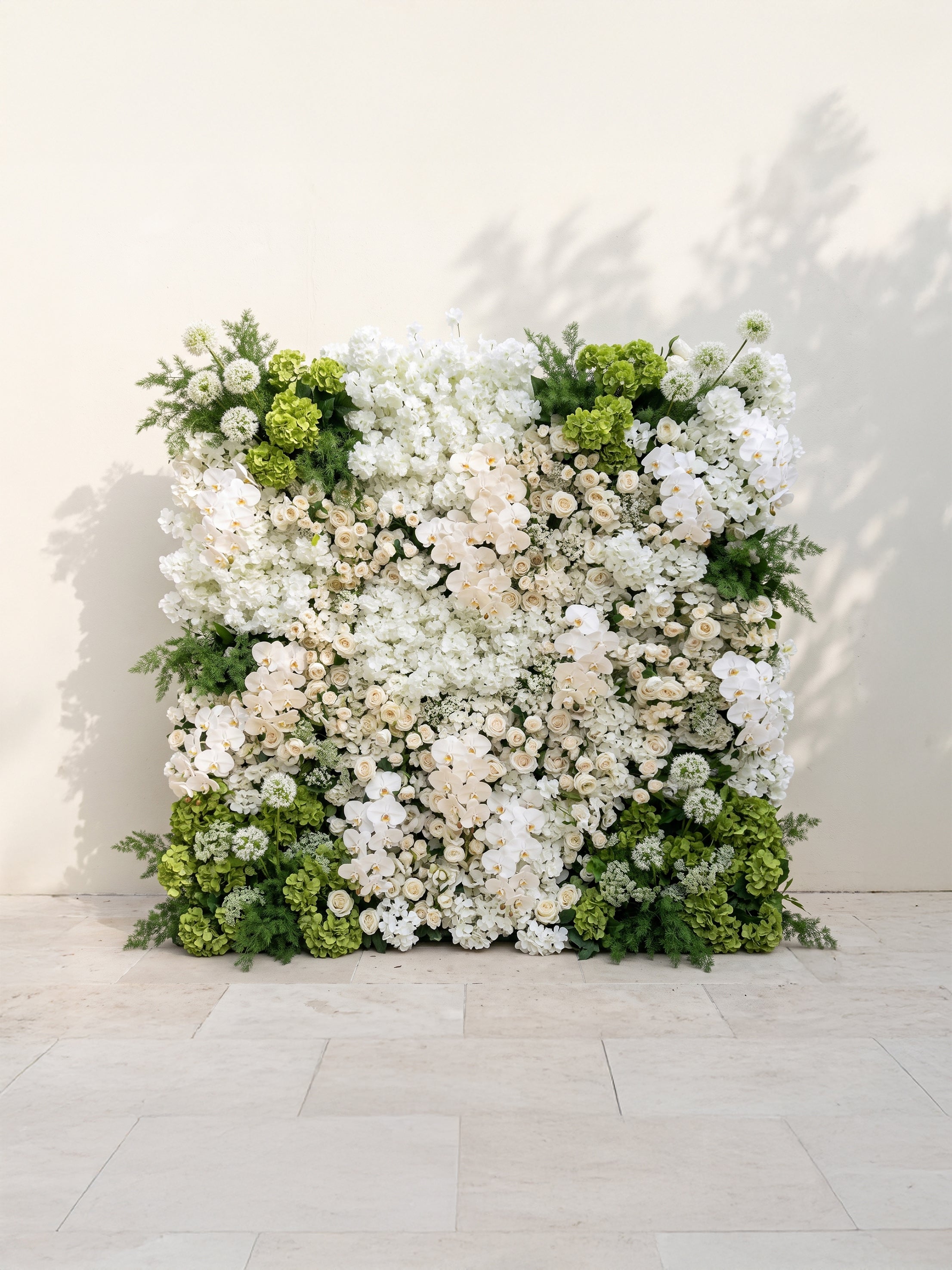 Cireliva: 5D Fabric Artificial rolling up curtain flower wall — front view