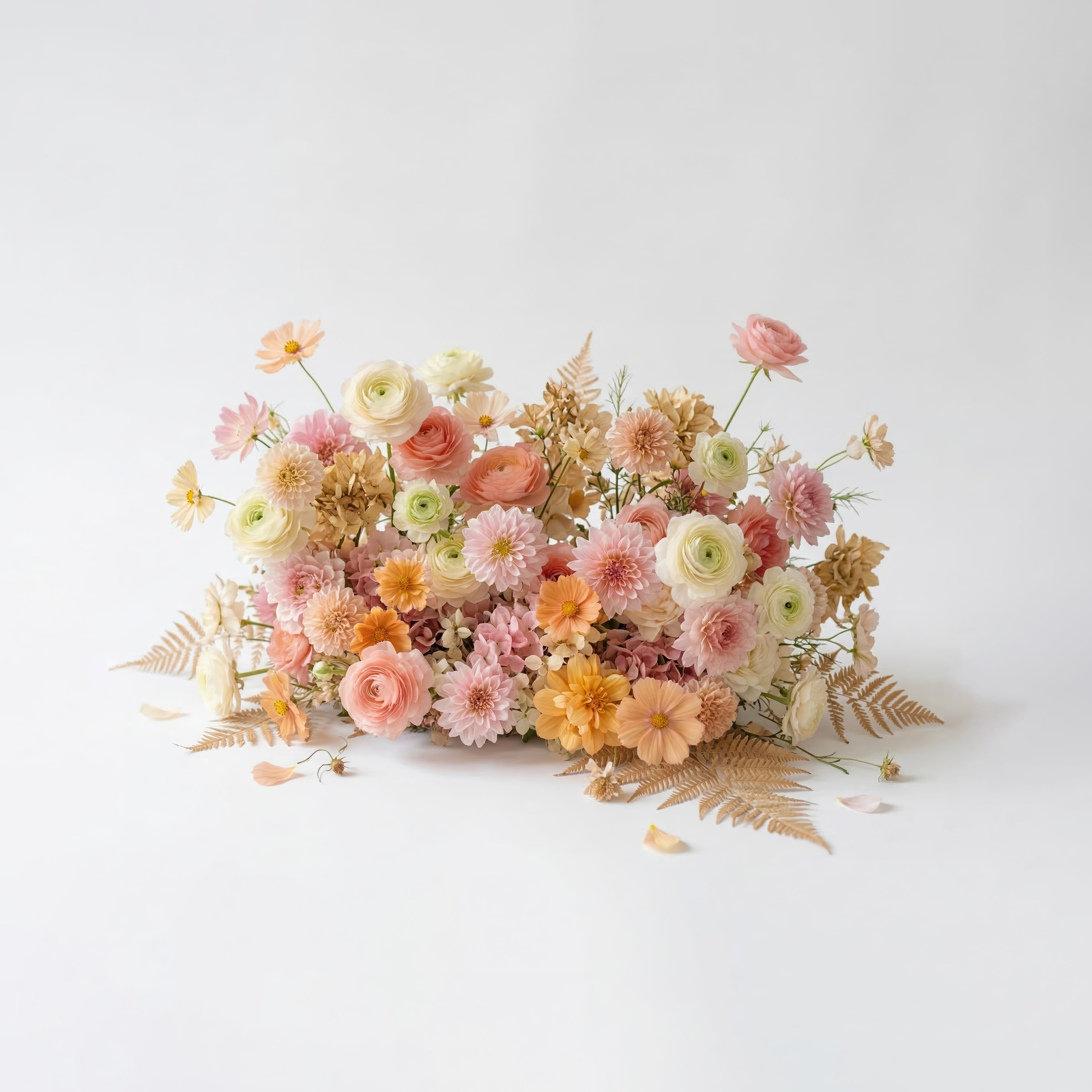 Cirelle: Exquisite Peach &amp; Champagne Butterfly-Shaped Flower Wall Backdrop for Garden Proposals &amp; Weddings