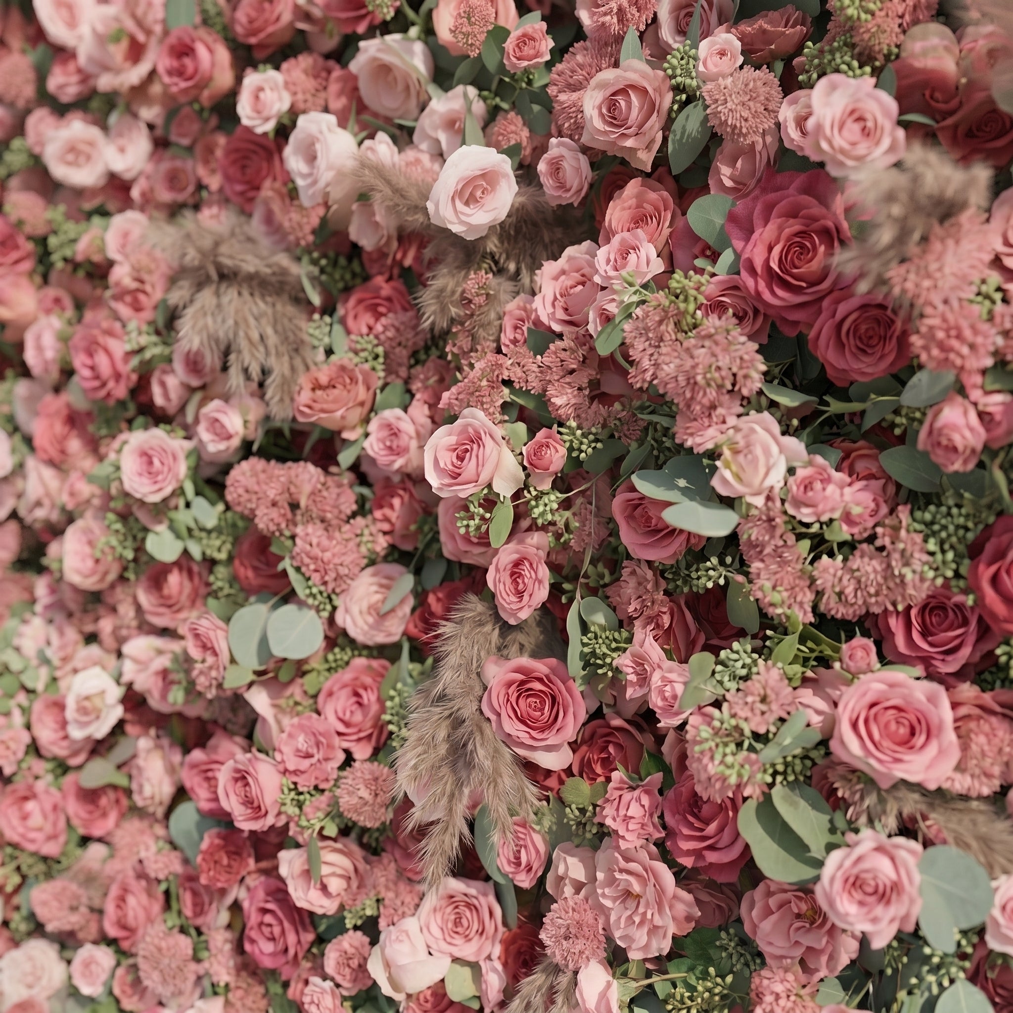 Cloressa: Luxury 5D Dusty Rose &amp; Nude Pink Silk Floral Wall with Dried Pampas Grass for Modern Weddings