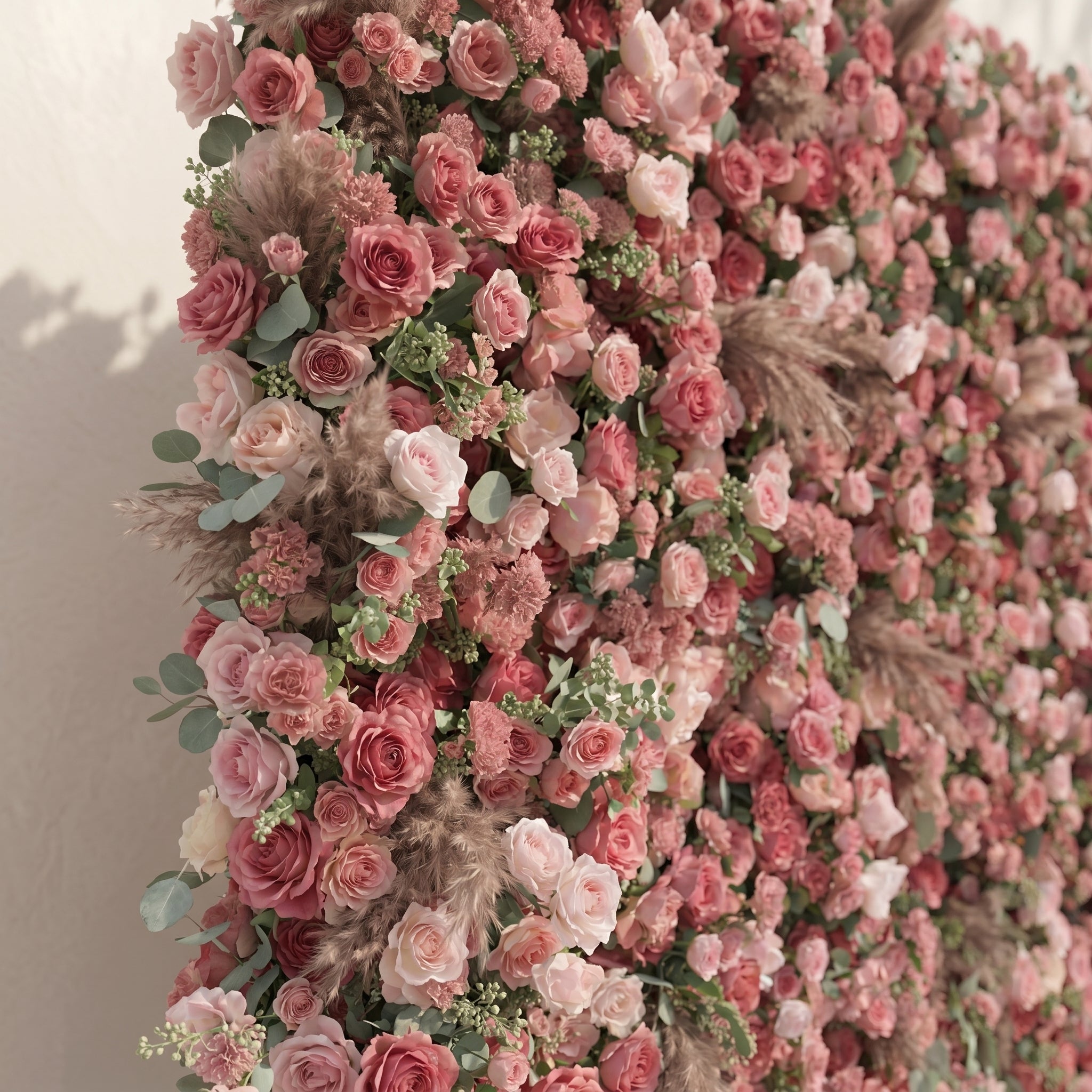 Cloressa: Luxury 5D Dusty Rose &amp; Nude Pink Silk Floral Wall with Dried Pampas Grass for Modern Weddings