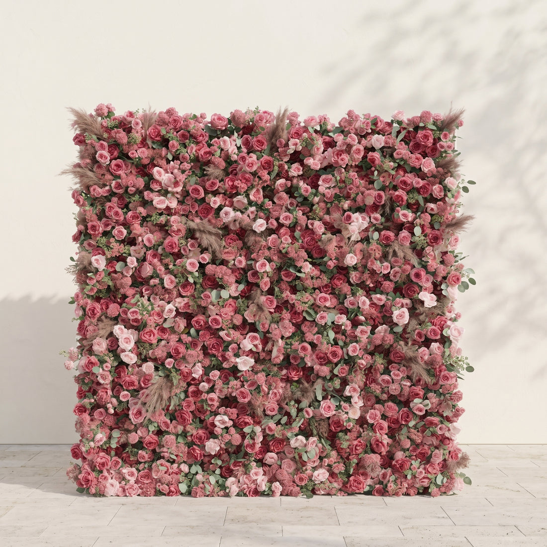 Cloressa: Luxury 5D Dusty Rose &amp; Nude Pink Silk Floral Wall with Dried Pampas Grass for Modern Weddings