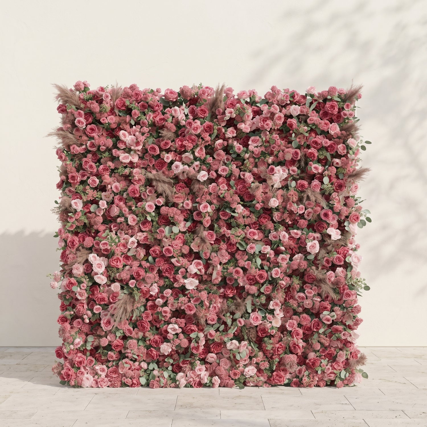 Cloressa: Luxury 5D Dusty Rose &amp; Nude Pink Silk Floral Wall with Dried Pampas Grass for Modern Weddings