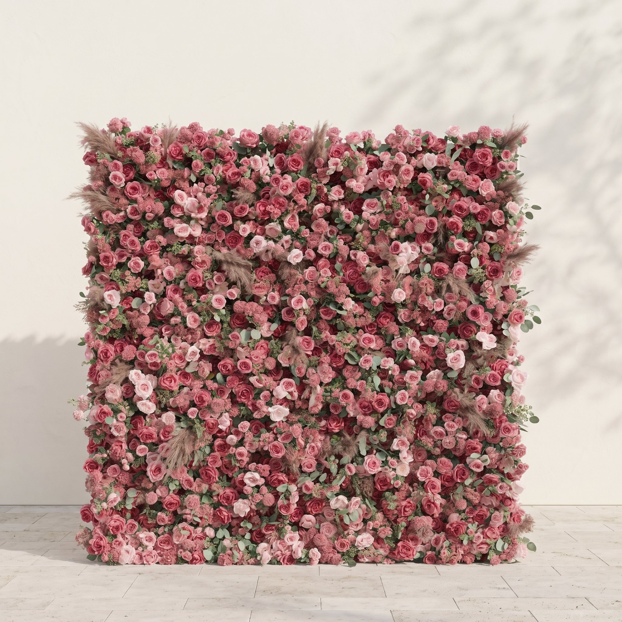 Cloressa: Luxury 5D Dusty Rose &amp; Nude Pink Silk Floral Wall with Dried Pampas Grass for Modern Weddings