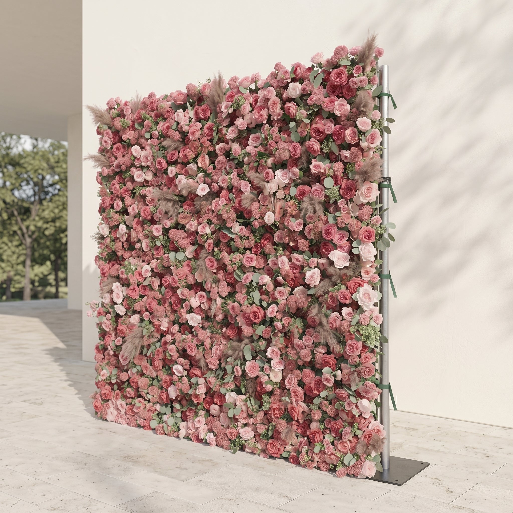 Cloressa: Luxury 5D Dusty Rose &amp; Nude Pink Silk Floral Wall with Dried Pampas Grass for Modern Weddings