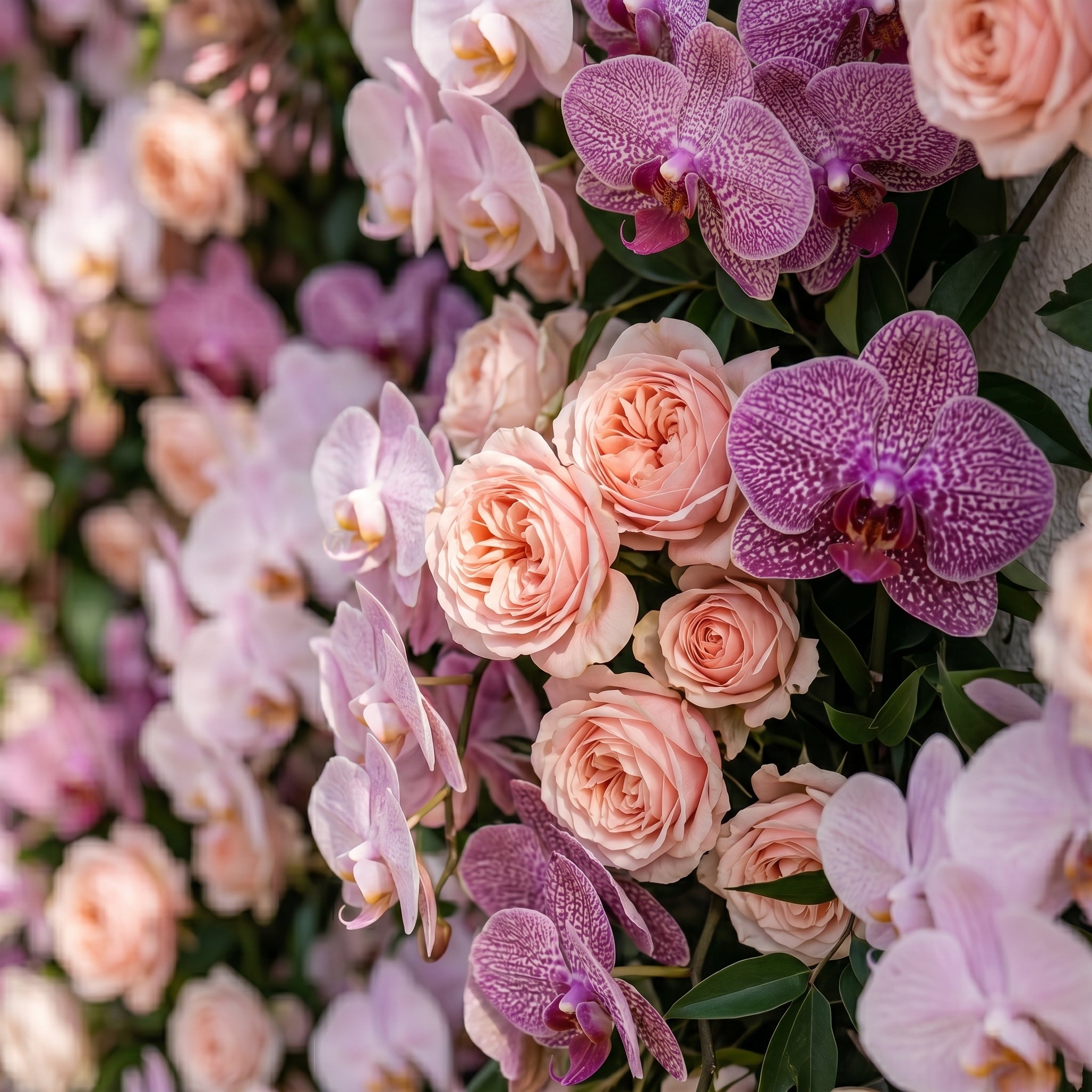 Clornora:Luxury 5D Roll up Rose Flower Wall with Purple Orchids for Wedding and Event Decoration clornora detail 3