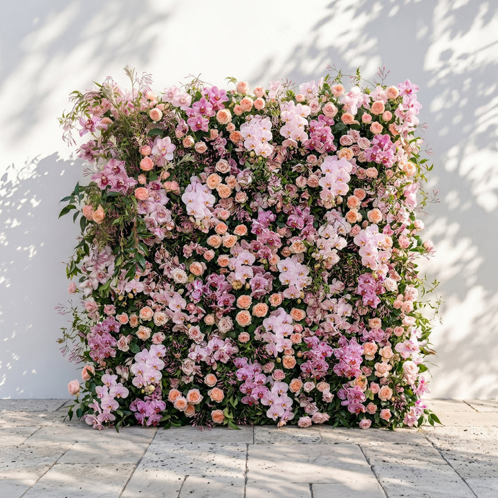 Clornora:Luxury 5D Roll up Rose Flower Wall with Purple Orchids for Wedding and Event Decoration