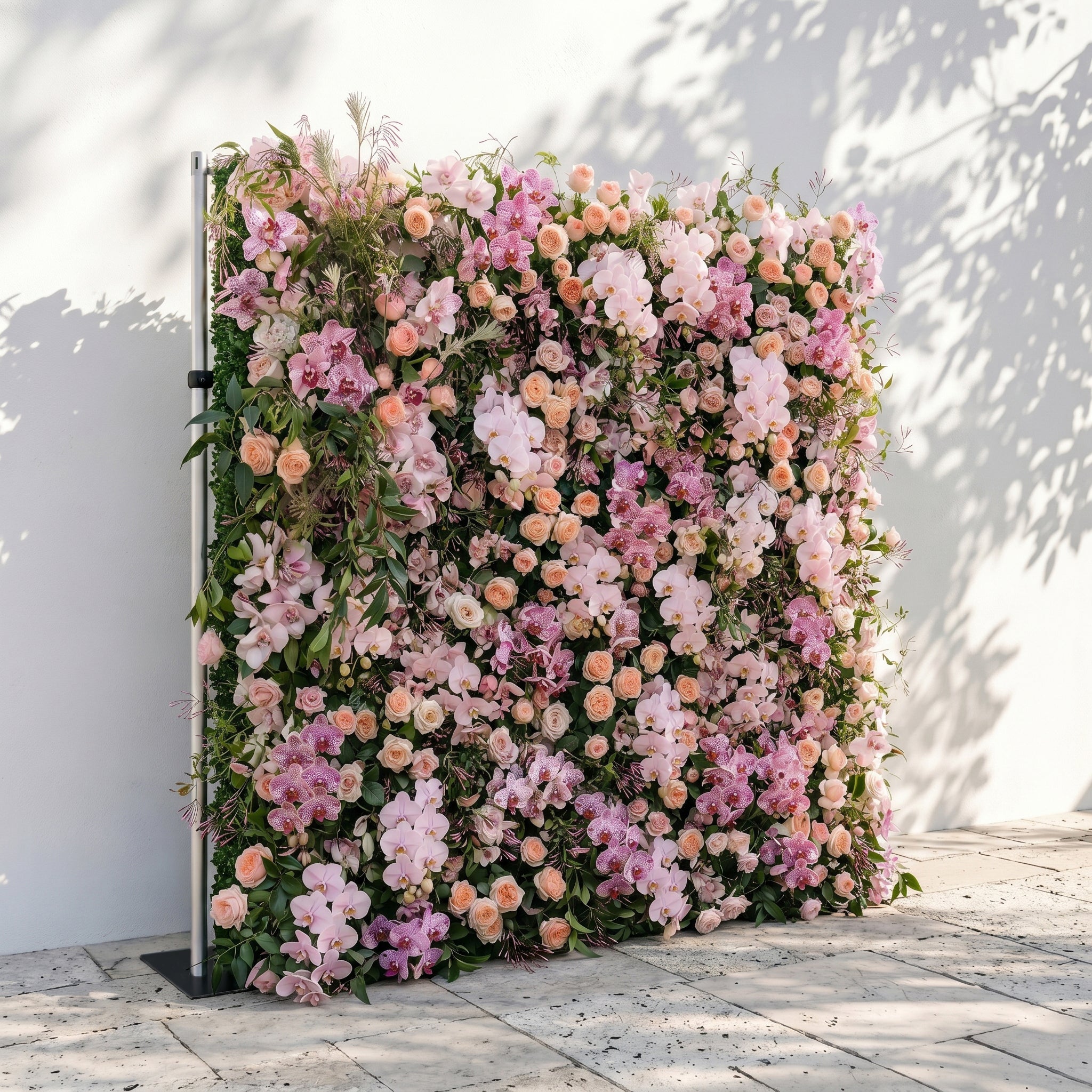 Clornora:Luxury 5D Roll up Rose Flower Wall with Purple Orchids for Wedding and Event Decoration clornora left