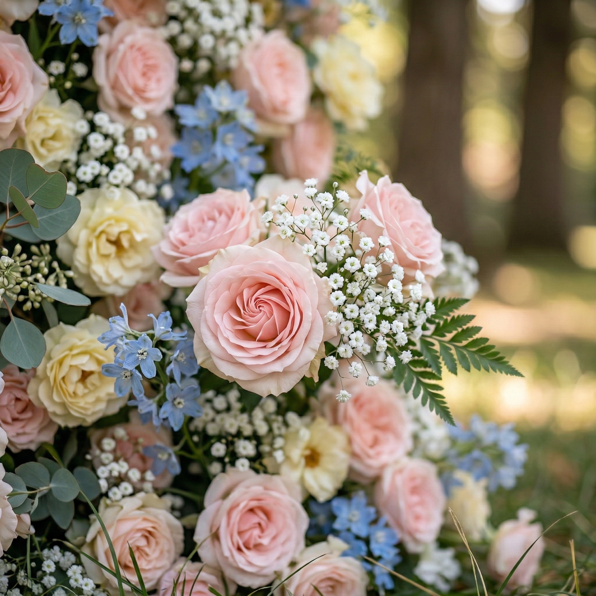 Coralie: 5D Peach &amp; Baby Blue Silk Floral Wall Roll-Up Fabric Backdrop for Dreamy Wedding &amp; Birthday Party Party