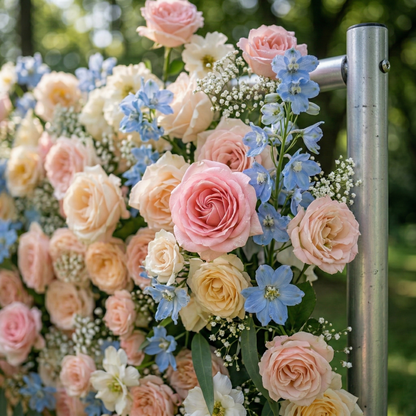 Coralie: 5D Peach &amp; Baby Blue Silk Floral Wall Roll-Up Fabric Backdrop for Dreamy Wedding &amp; Birthday Party Party