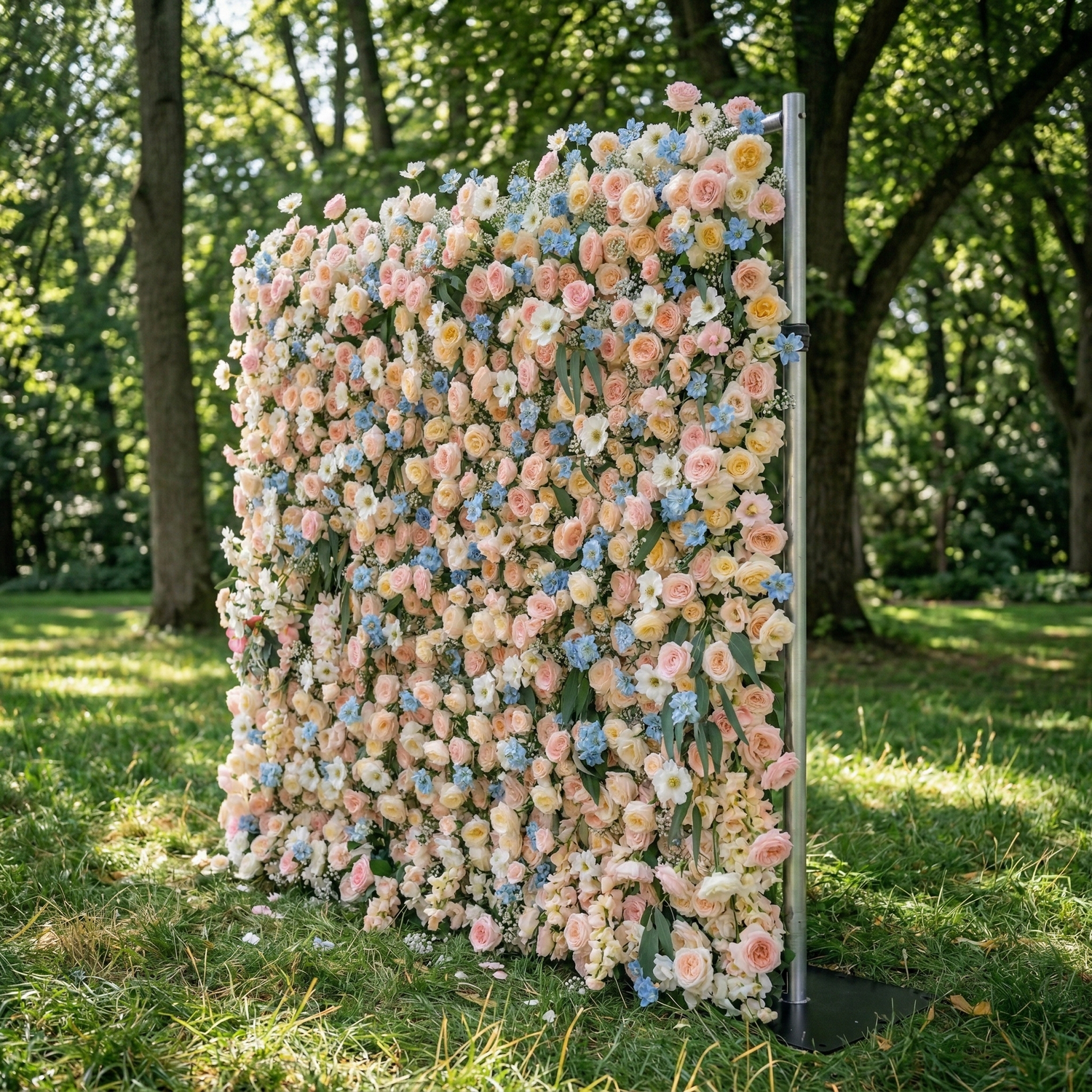 Coralie: 5D Peach &amp; Baby Blue Silk Floral Wall Roll-Up Fabric Backdrop for Dreamy Wedding &amp; Birthday Party Party