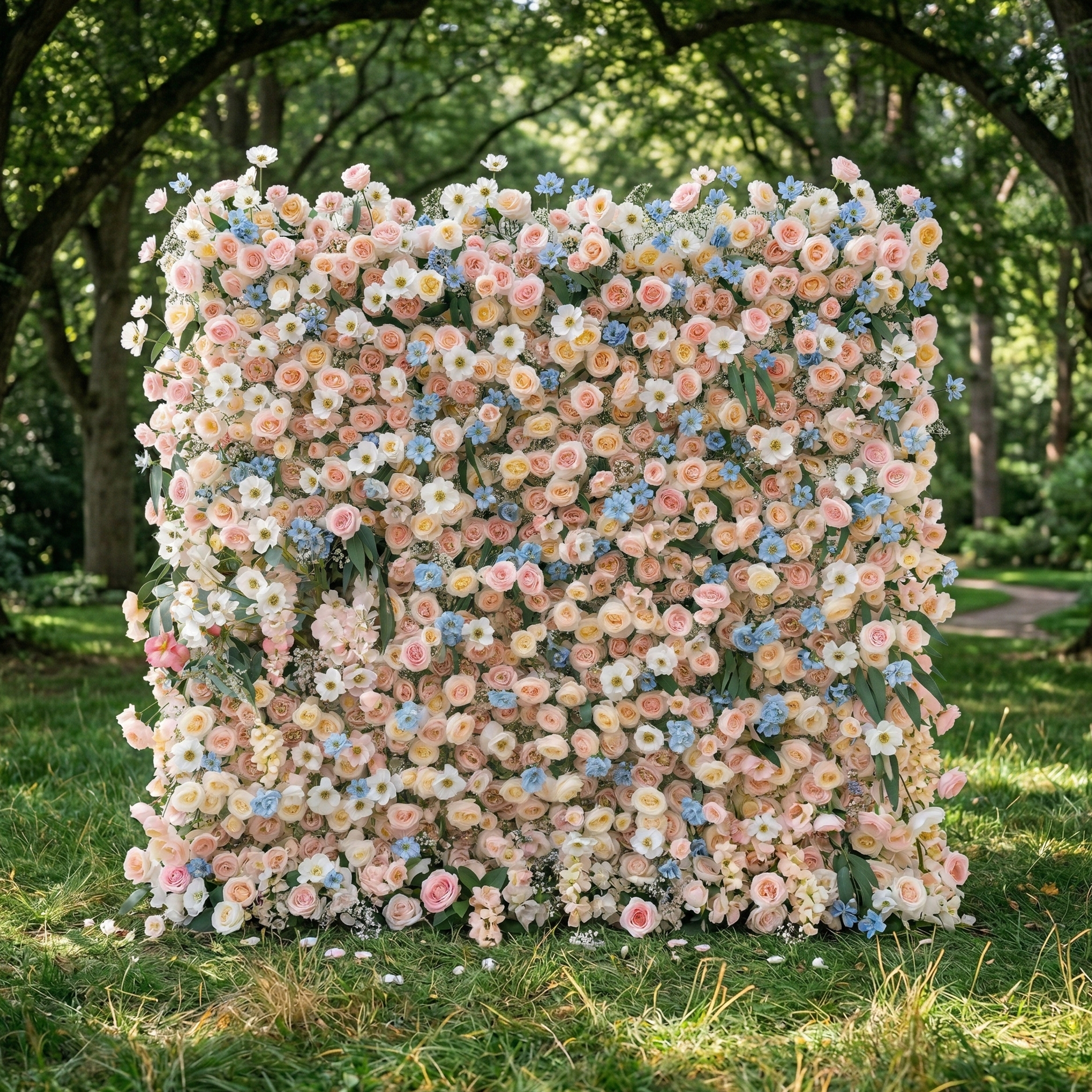 Coralie: 5D Peach &amp; Baby Blue Silk Floral Wall Roll-Up Fabric Backdrop for Dreamy Wedding &amp; Birthday Party Party