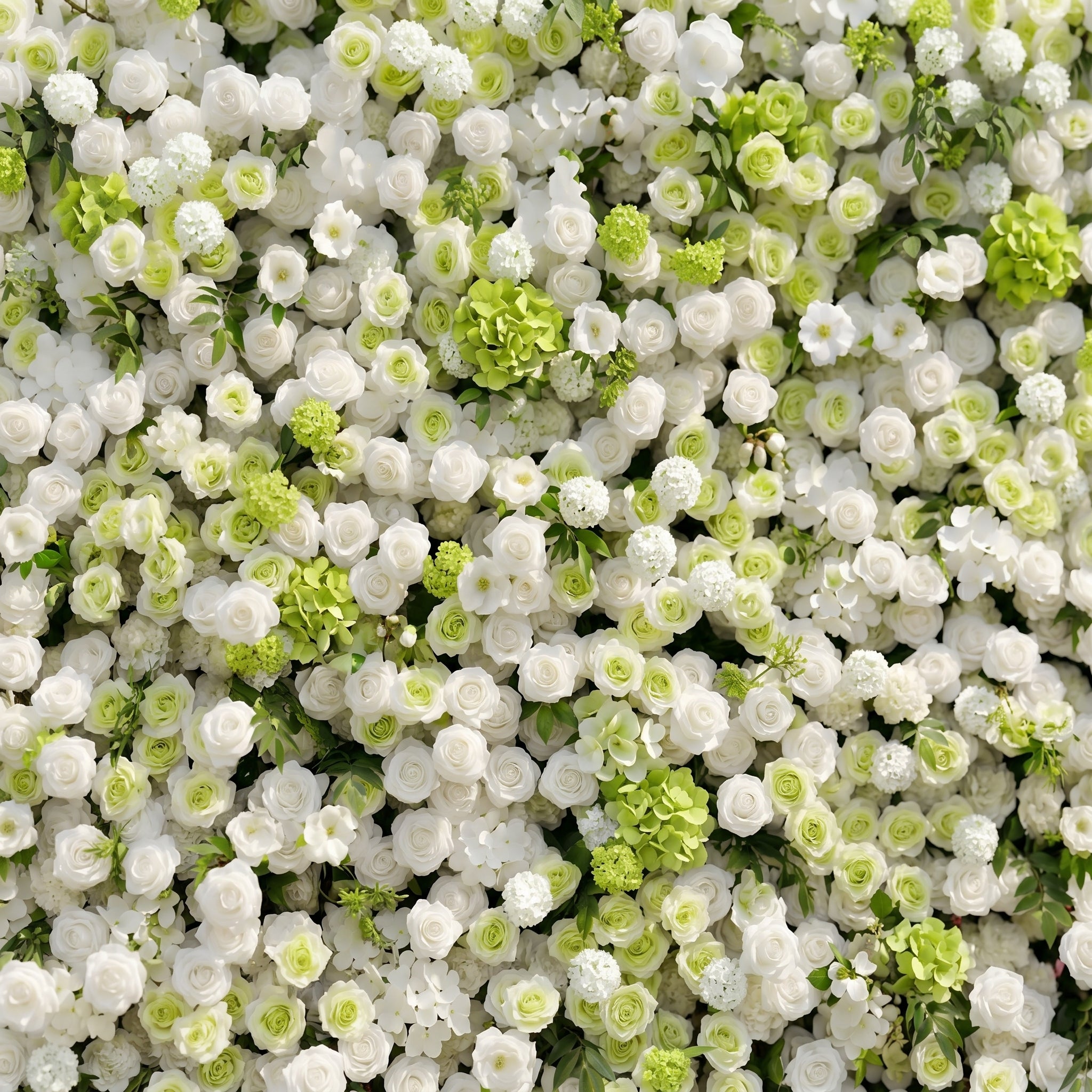 Cordelle: Luxury 4D Creamy White &amp; Fresh Green Silk Floral Wall Backdrop for Organic Garden Weddings