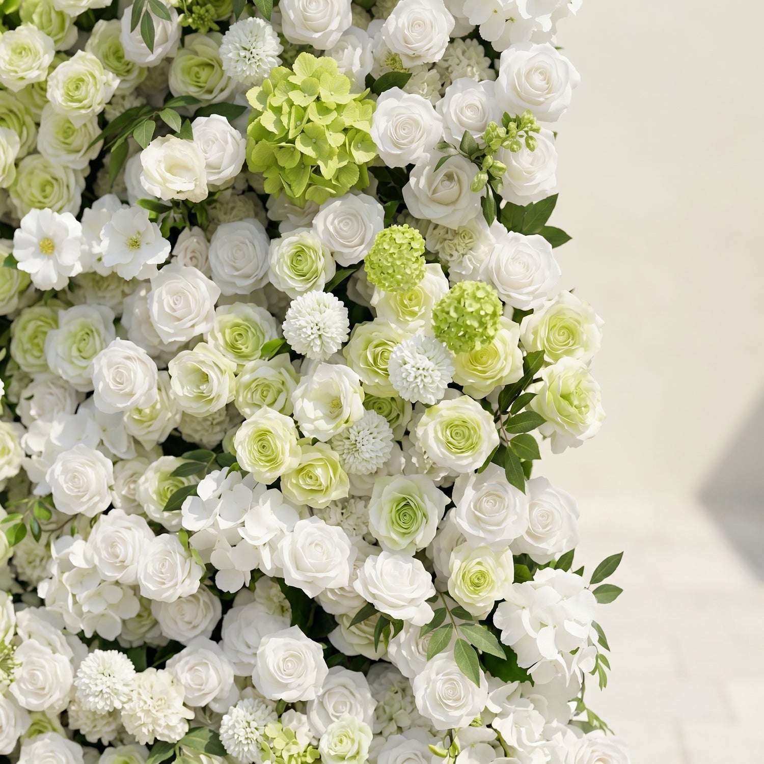 Cordelle: Luxury 4D Creamy White &amp; Fresh Green Silk Floral Wall Backdrop for Organic Garden Weddings
