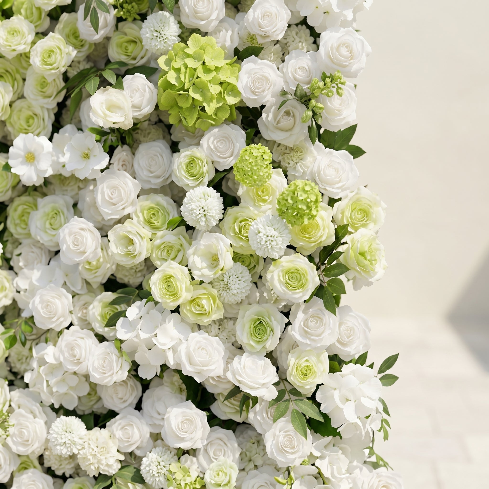 Cordelle: Luxury 4D Creamy White &amp; Fresh Green Silk Floral Wall Backdrop for Organic Garden Weddings