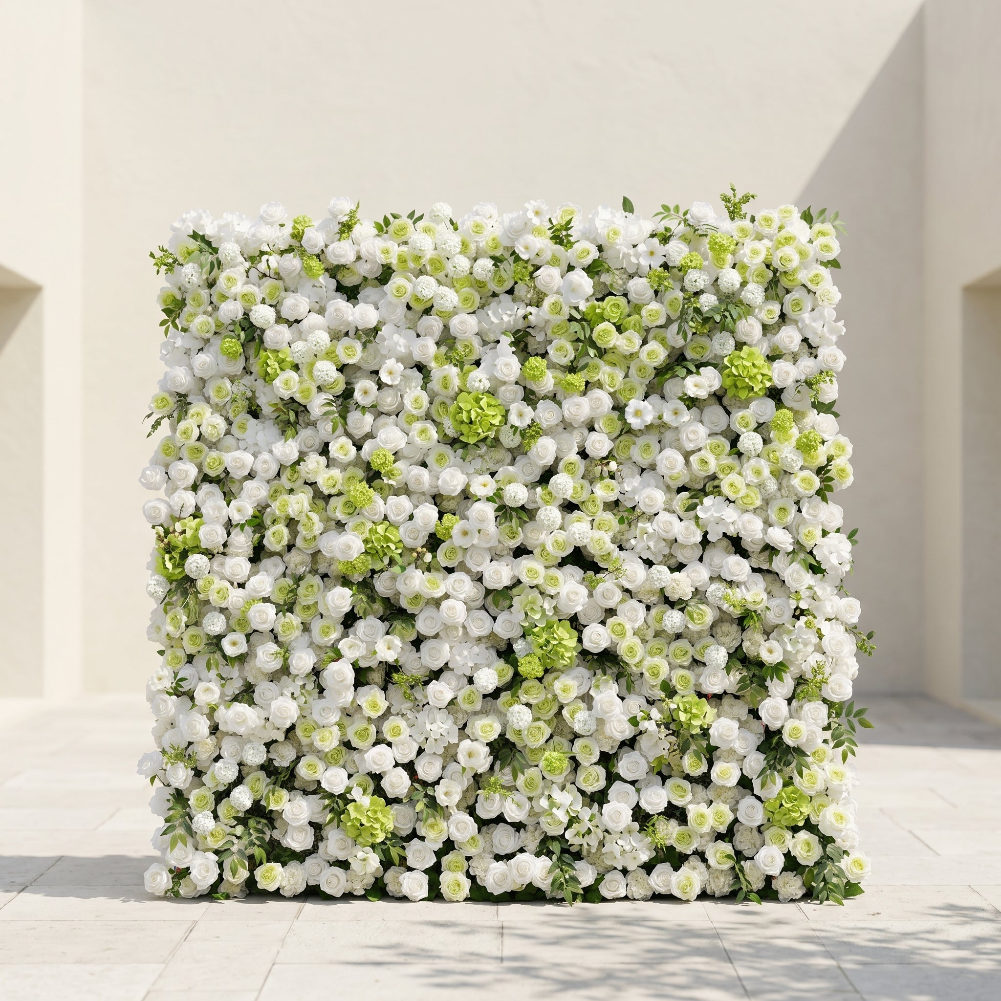 Cordelle: Luxury 4D Creamy White &amp; Fresh Green Silk Floral Wall Backdrop for Organic Garden Weddings