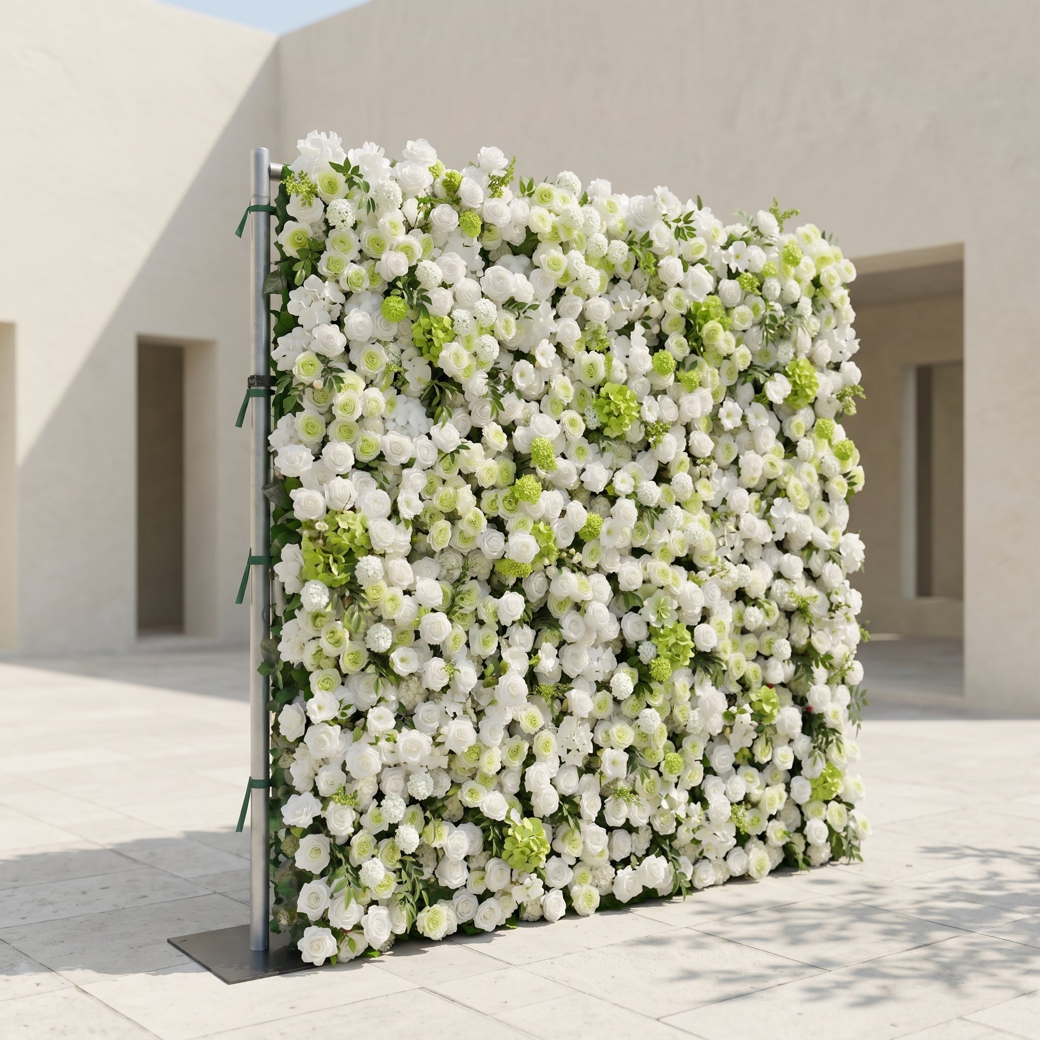 Cordelle: Luxury 4D Creamy White &amp; Fresh Green Silk Floral Wall Backdrop for Organic Garden Weddings