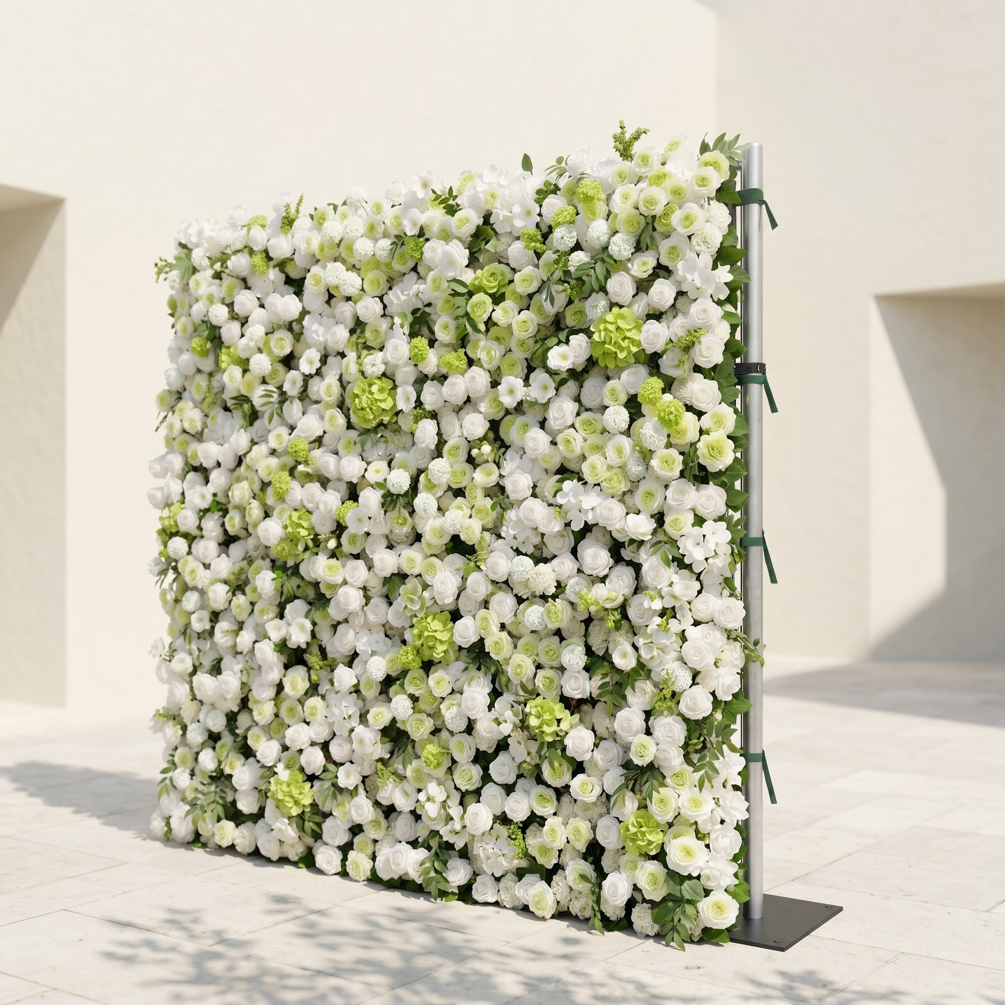 Cordelle: Luxury 4D Creamy White &amp; Fresh Green Silk Floral Wall Backdrop for Organic Garden Weddings