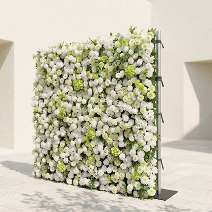 Cordelle: Luxury 4D Creamy White &amp; Fresh Green Silk Floral Wall Backdrop for Organic Garden Weddings