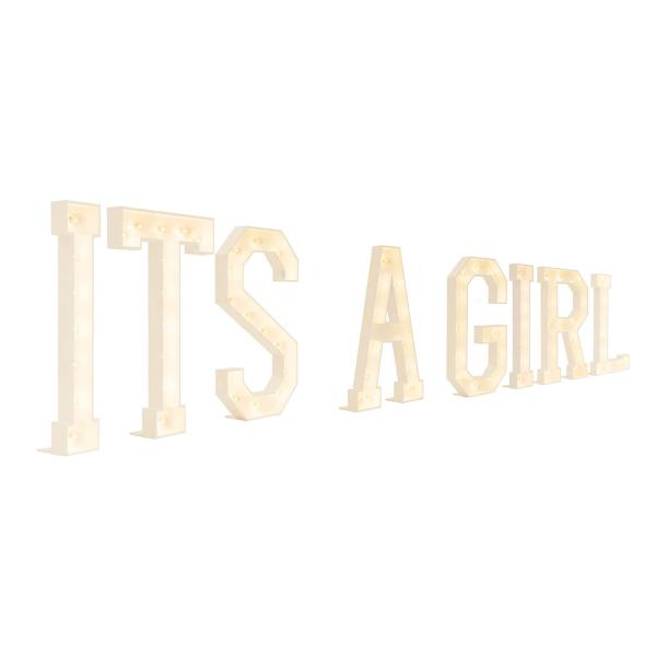 Event Decoration Wooden Large 3ft Tall LED Marquee Letter ITS A GIRL Rose Morning