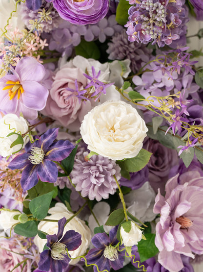 Violet Garden Roses Spray Roses Ranunculus Tulips Floral Table Centerpiece for Wedding Reception in Violet Garden | Greta