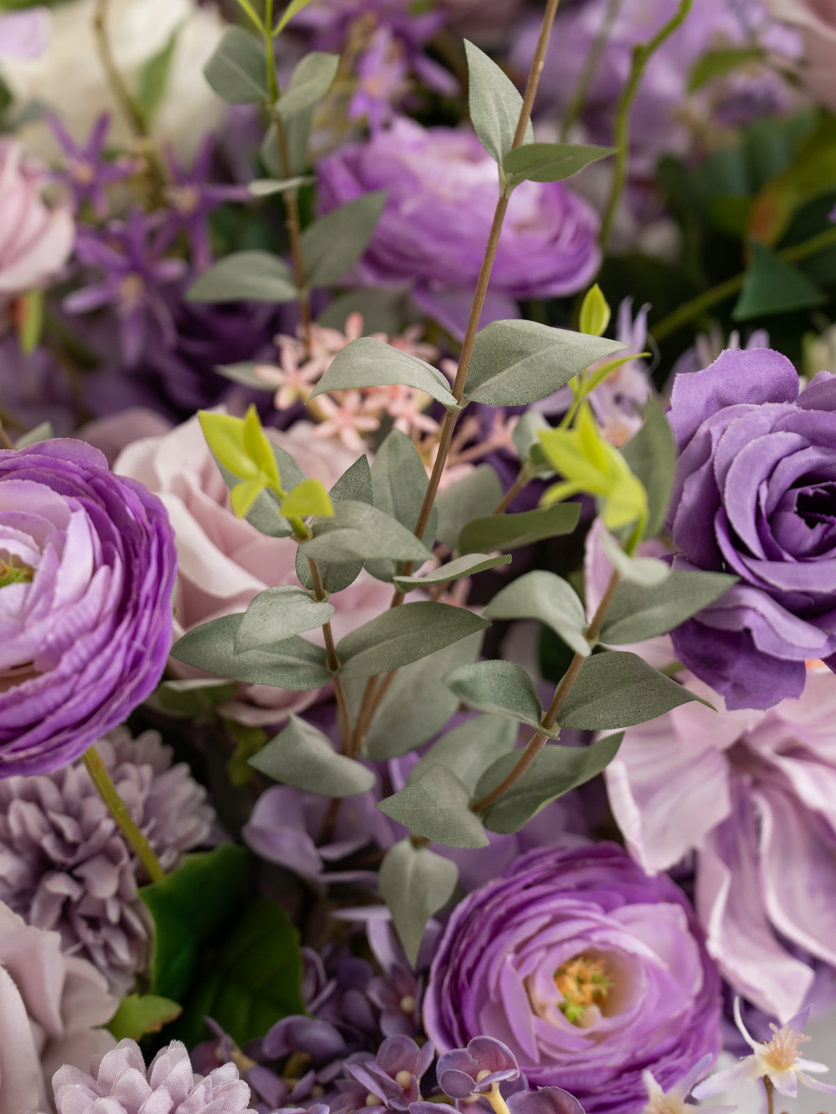 Violet Garden Roses Spray Roses Ranunculus Tulips Floral Table Centerpiece for Wedding Reception in Violet Garden | Greta